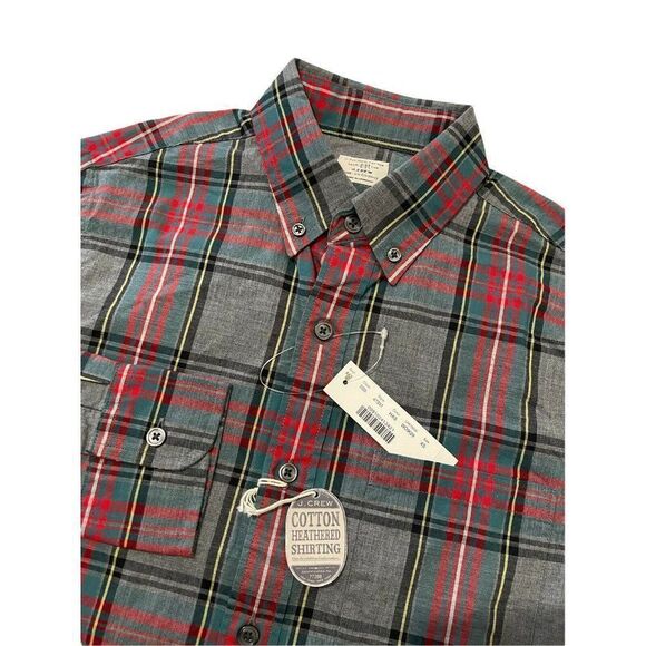 NWT J.Crew Men's Dress Shirt Gray Red Plaid Heathered 2-Ply Cotton Size XS - Picture 6 of 9